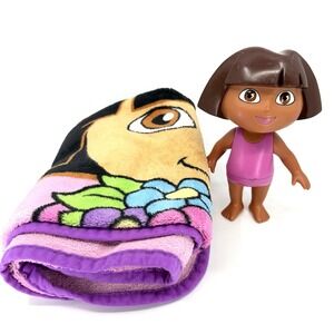 Blanket & Toy Bundle - Dora the Explorer Doll Hard Plastic Toy 8" Mattel 2002